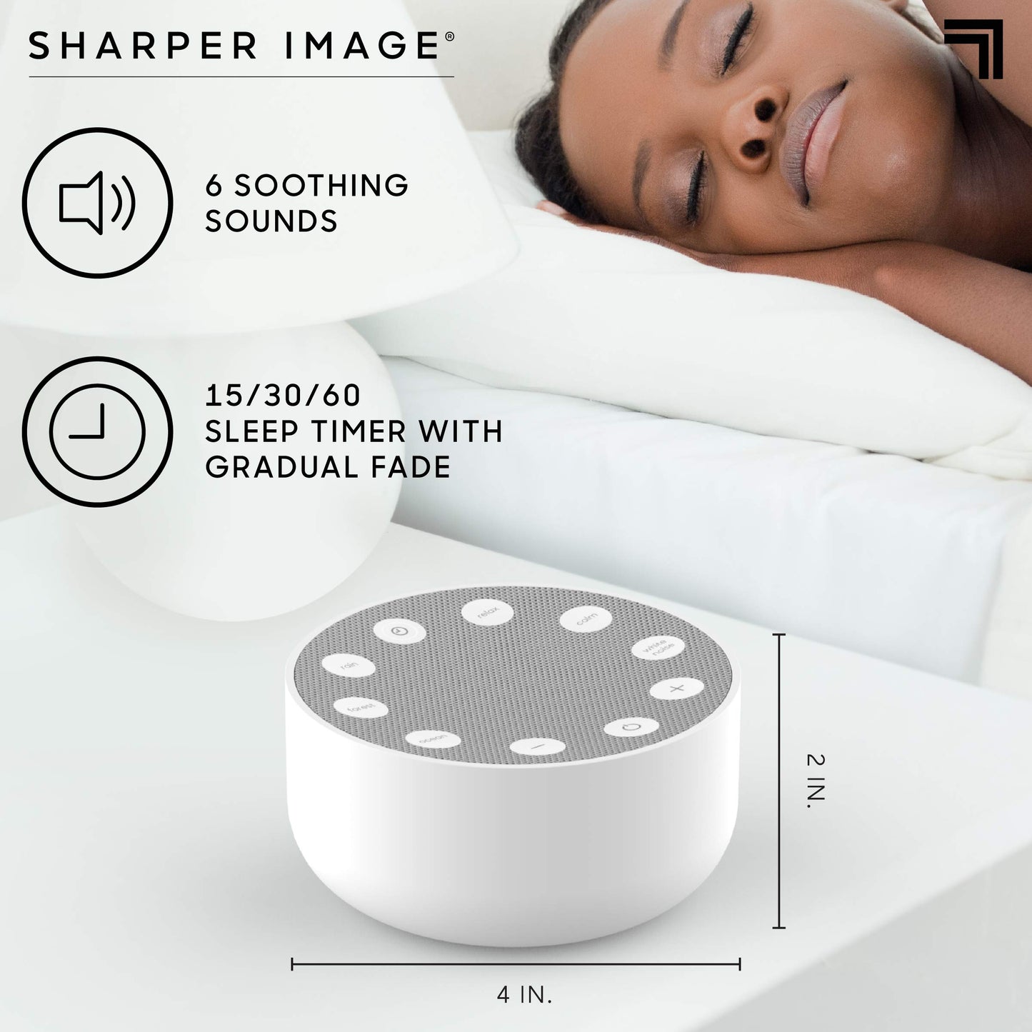 Sharper Image White Noise Sound Machine, 6 Soothing Nature Soundscapes