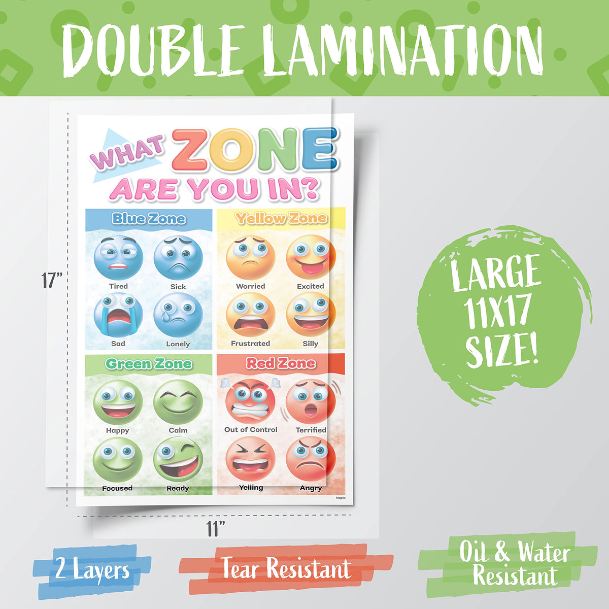 DeeDee's Workshop 4 Feelings Chart For Kids, Zones of Regulation Poster, Emotions Poster, Emotion Chart for Kids, Emotional Regulation, Set of 4 (11 x 17 inches)