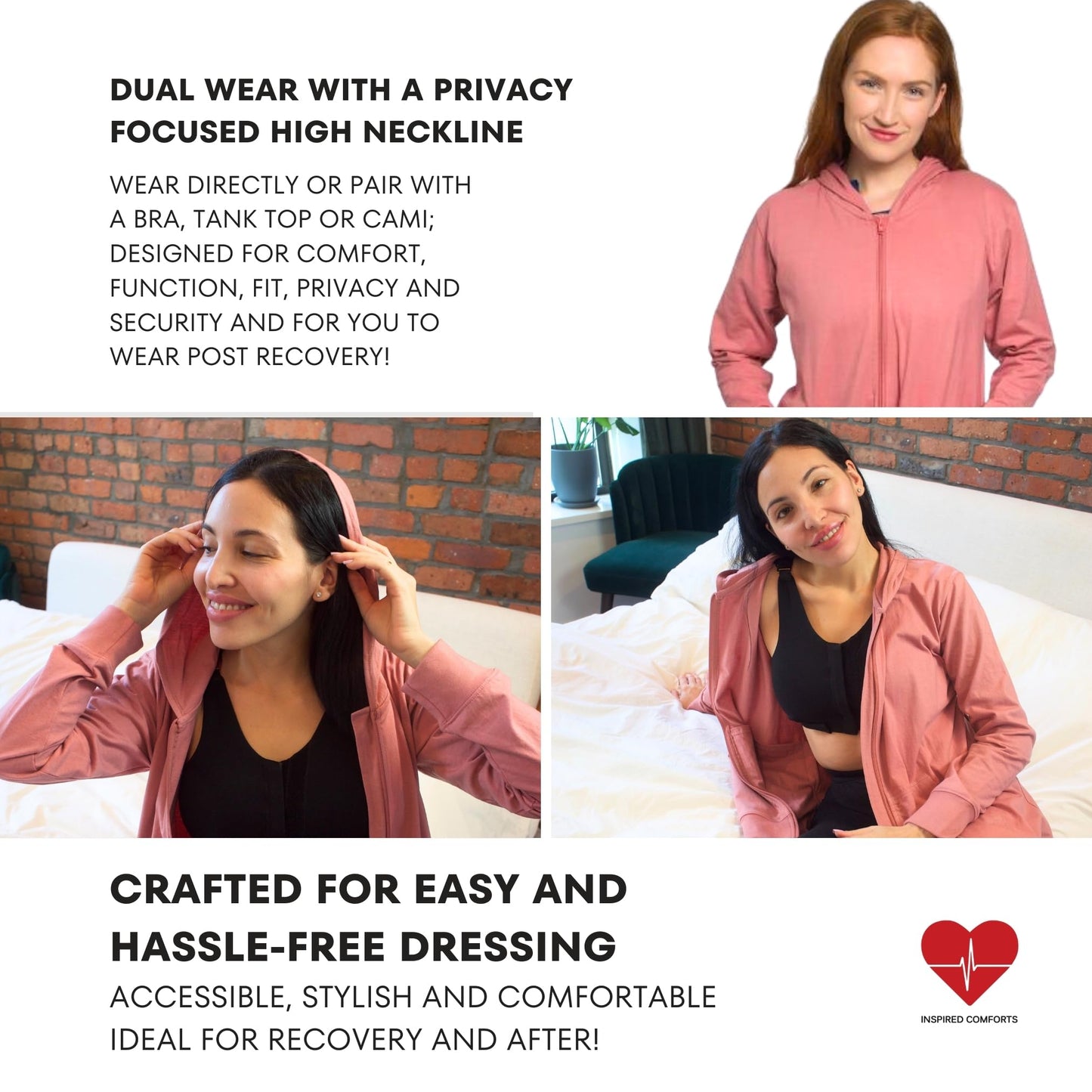 Mastectomy Recovery Hoodie Sweatshirt with Drain Pockets