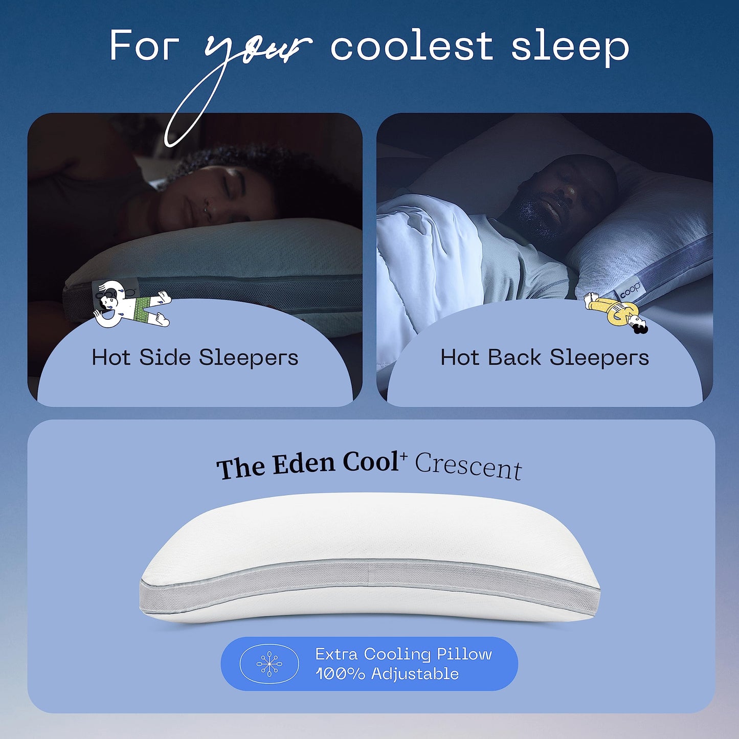 Coop Home Goods Cool+ Crescent Adjustable Pillow, Queen Size