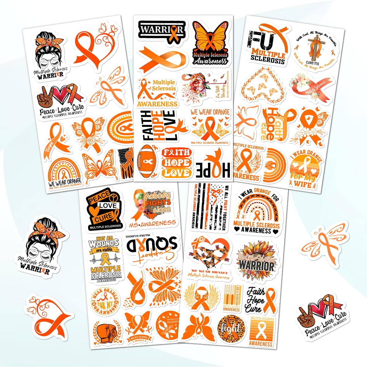 50 Pack Pcs Multiple Sclerosis Awareness Orange Ribbon Stickers for Water Bottles Waterproof Small Decals