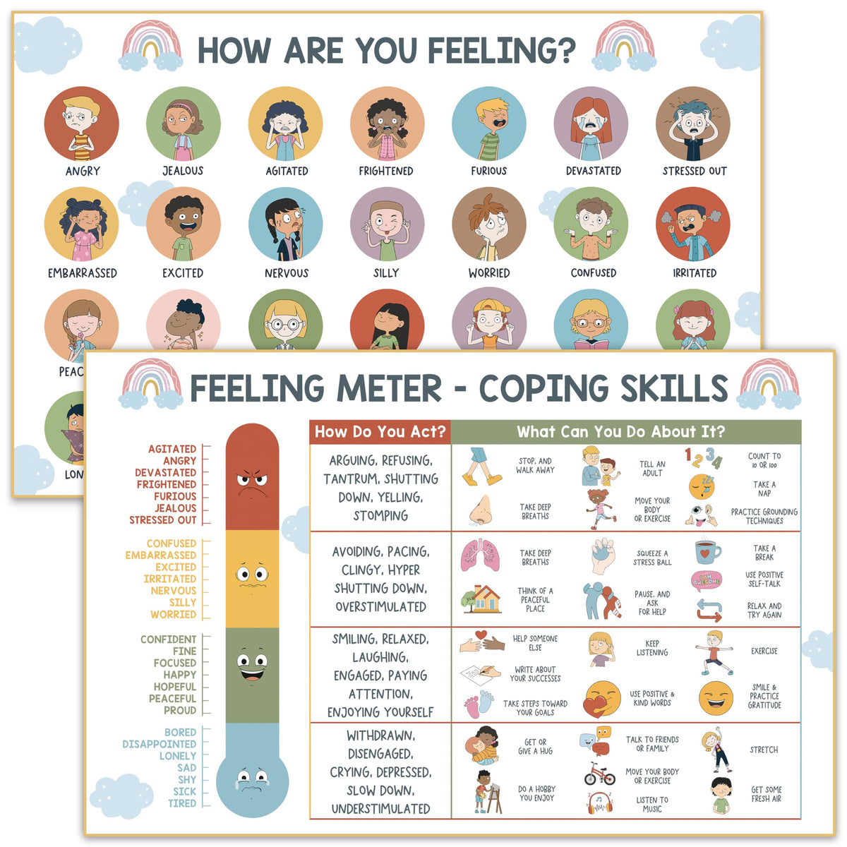 Feelings Chart for Kids - Coping Skills Emotions Chart Poster