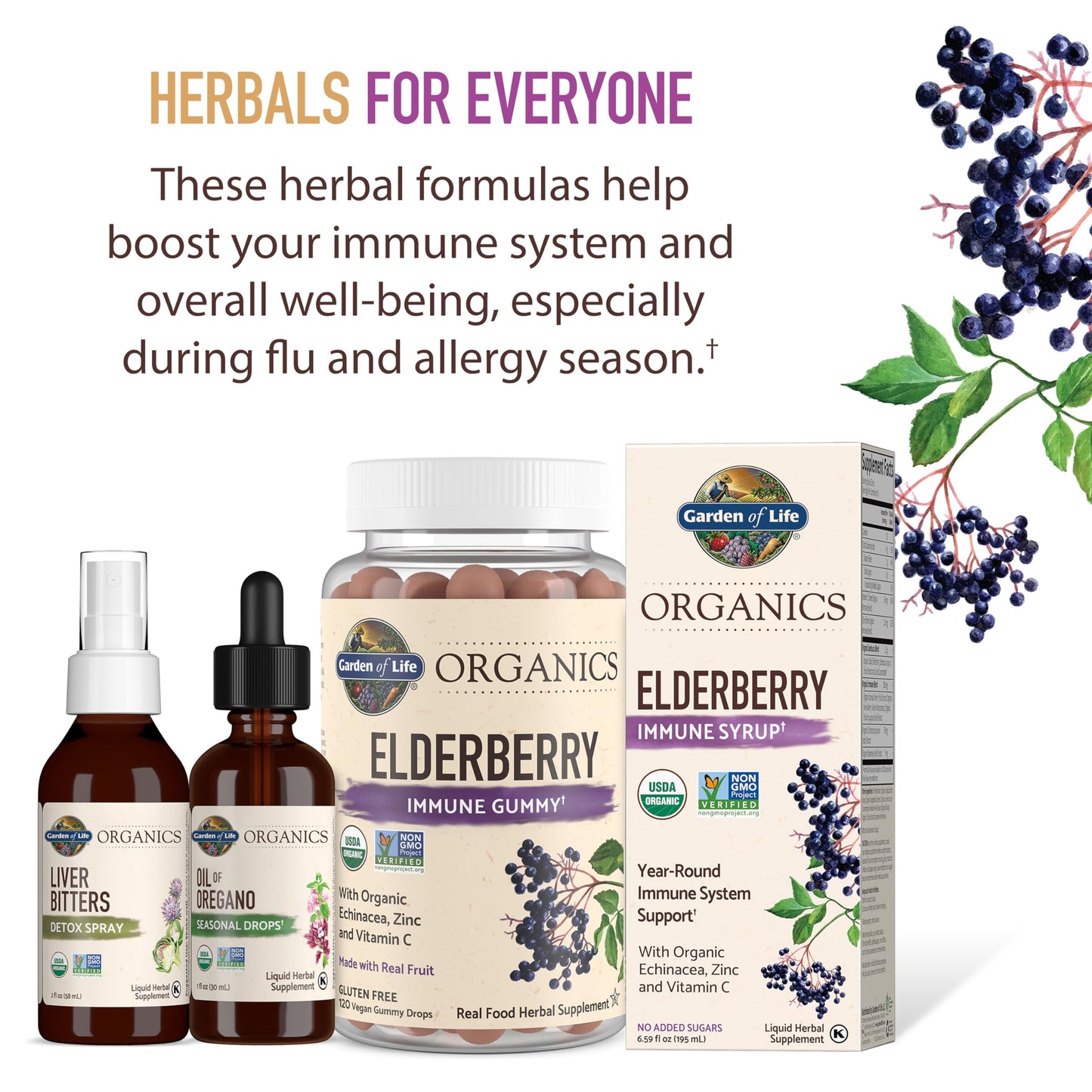 Garden of Life Organics Elderberry Gummies for Adults & Kids, 120 Vegan Gluten Free Gummies