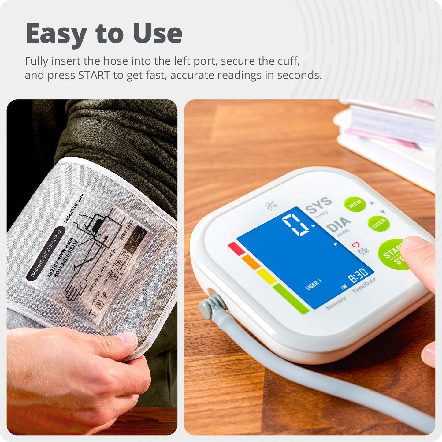 Greater Goods Blood Pressure Monitor - Complete BP Machine Kit with Wall Adapter and Premium Comfort Cuff