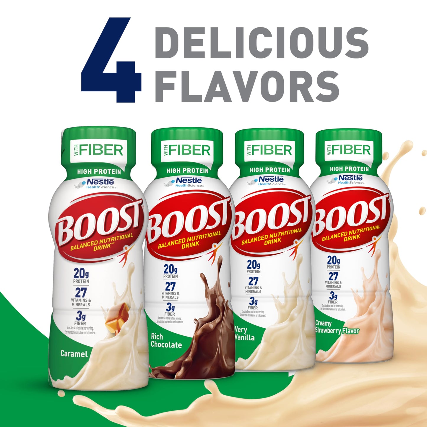 BOOST High Protein with Fiber Ready to Drink Complete Nutritional Drink, 8 fl oz Bottle, 24 Pack