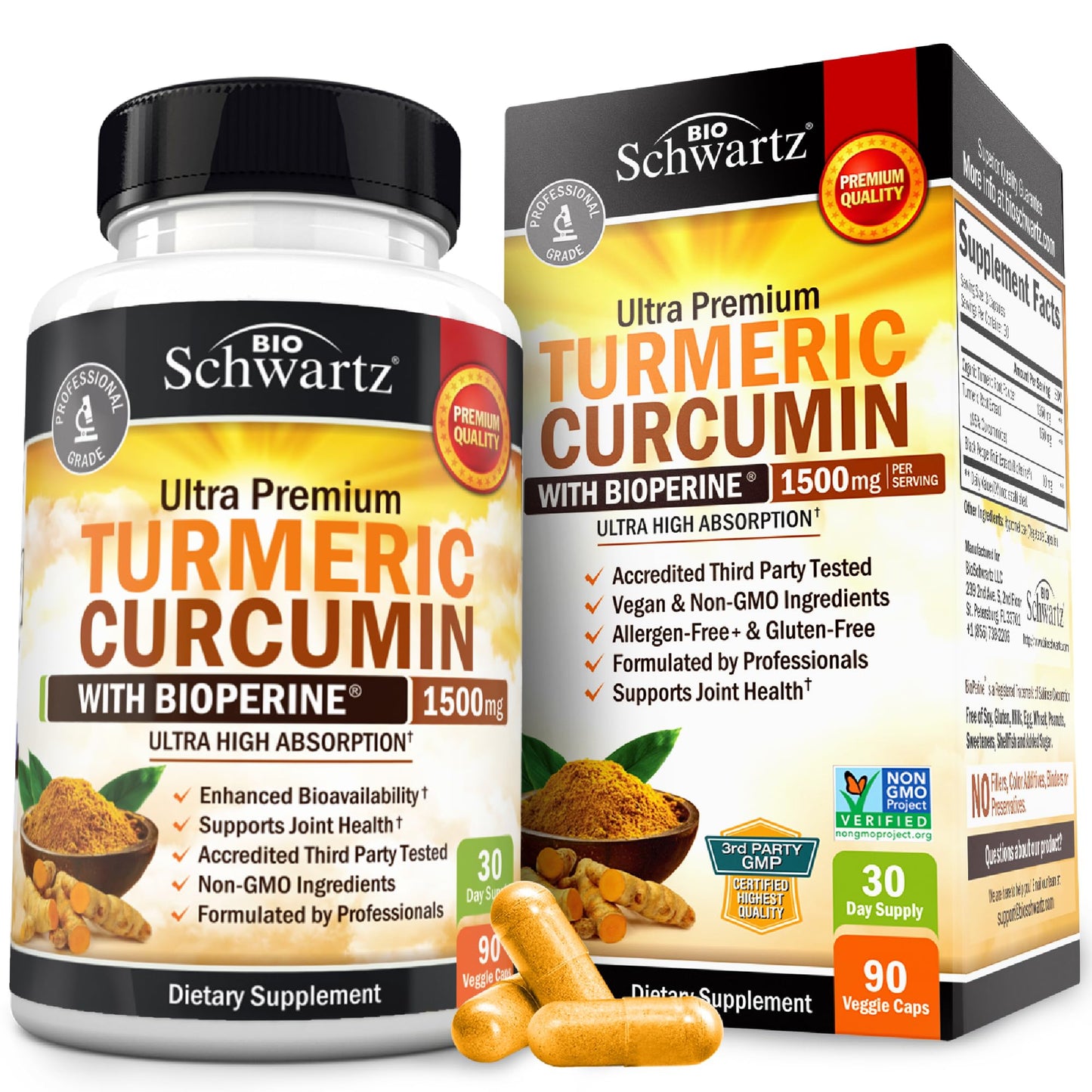 Turmeric Curcumin with Black Pepper Extract 1500mg- 90 Capsules