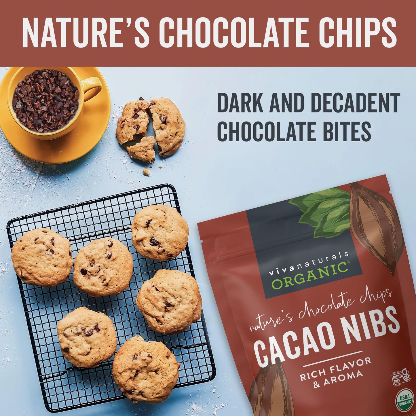 Viva Naturals Organic Cacao Nibs, 1 Lb - Certified Keto and Vegan Superfood