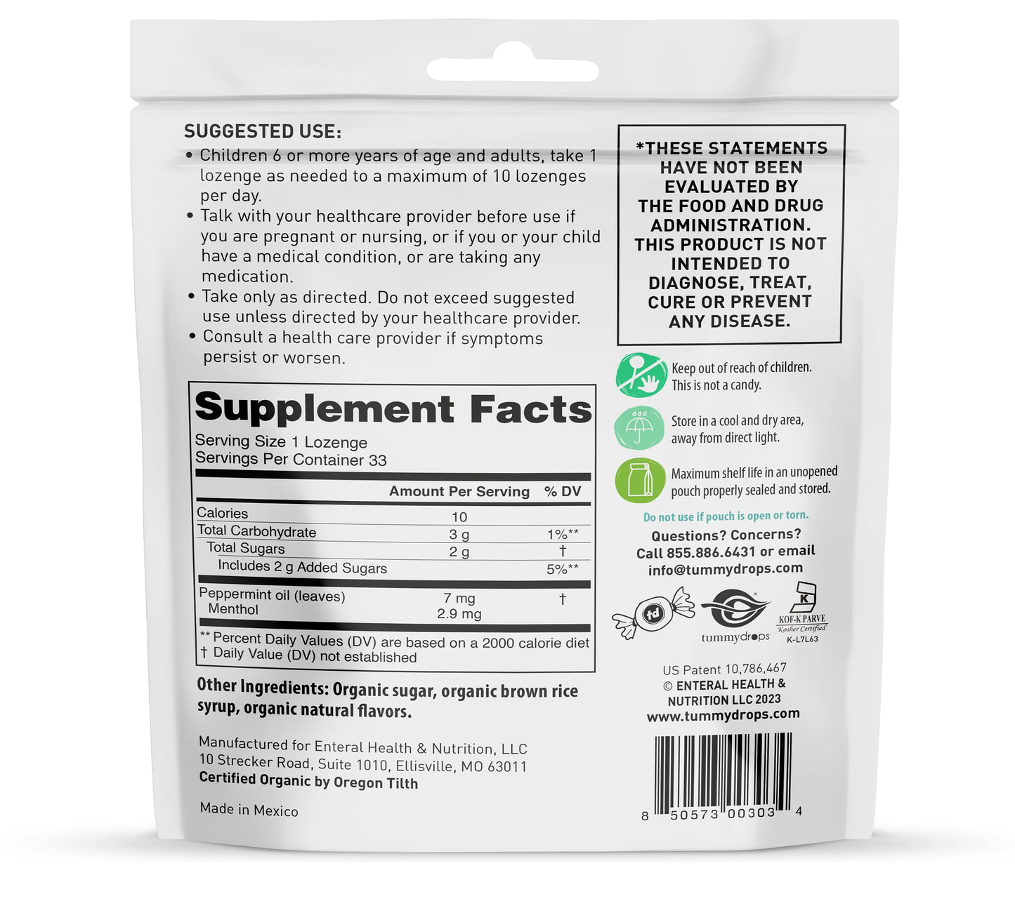 Tummydrops, Natural Peppermint, Gluten Free & Vegan, Pure Peppermint Oil Lozenges Made with Organic Ingredients