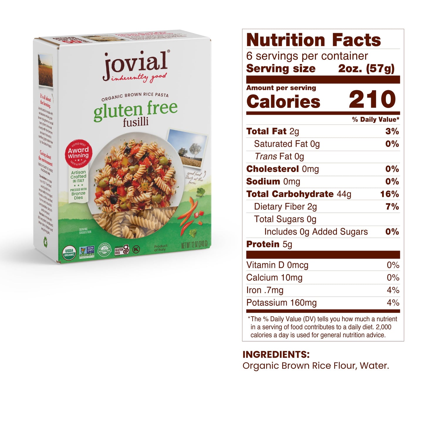 Jovial Whole Grain Brown Rice Pasta Variety Pack (Mafalda, Farfalle, Elbows, Fusilli, Casarecce, Penne), 12 Oz, 6 Pack