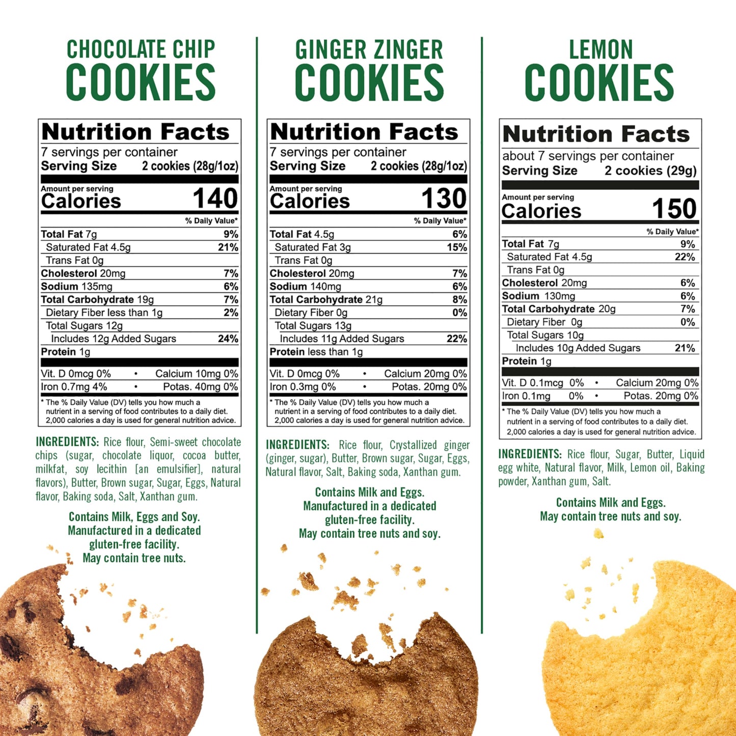 Tate's Bake Shop Gluten Free Cookies Variety Pack, Lemon, Ginger Zinger and Chocolate Chip