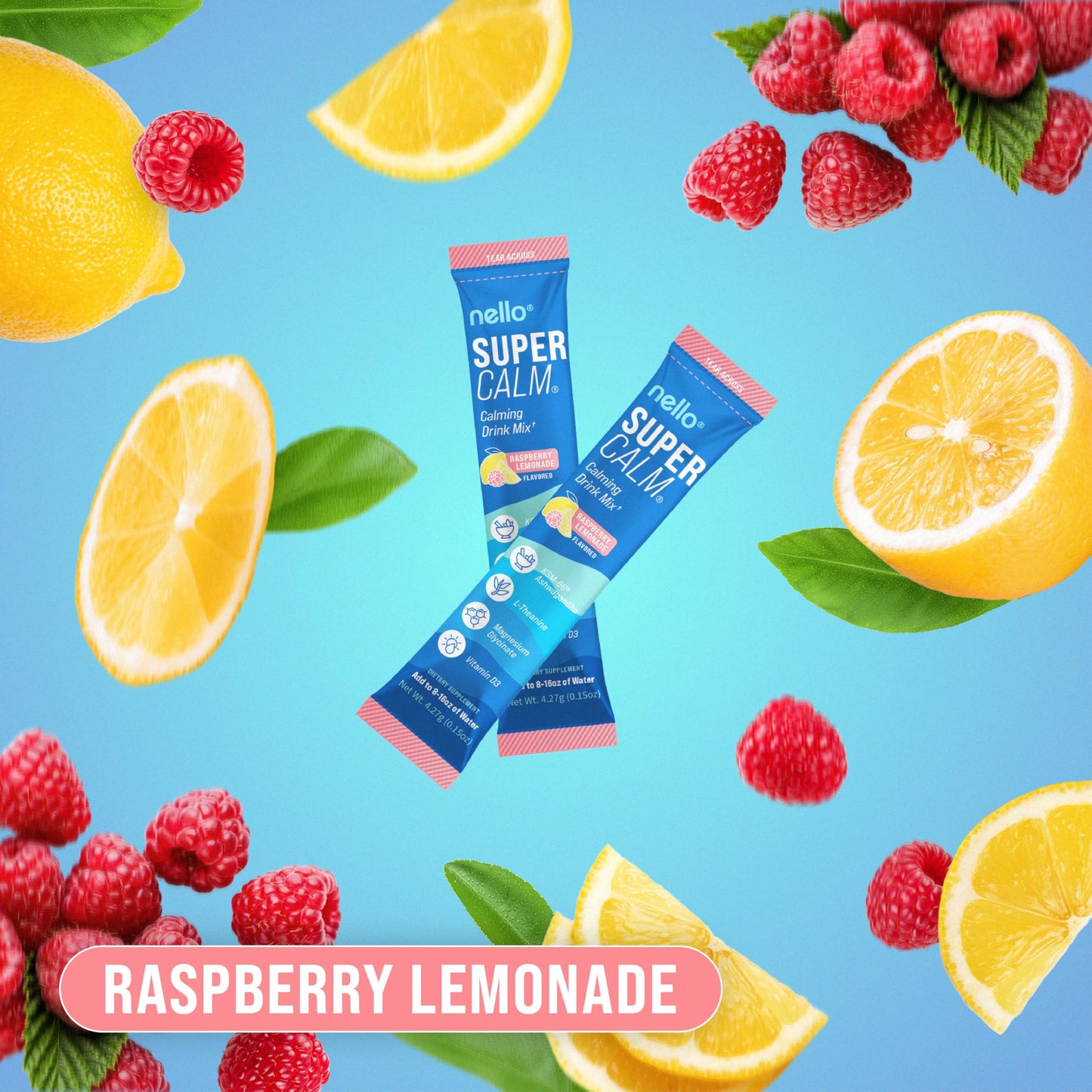 Nello Supercalm Powdered Drink Mix, Raspberry Lemonade, 20 Ct