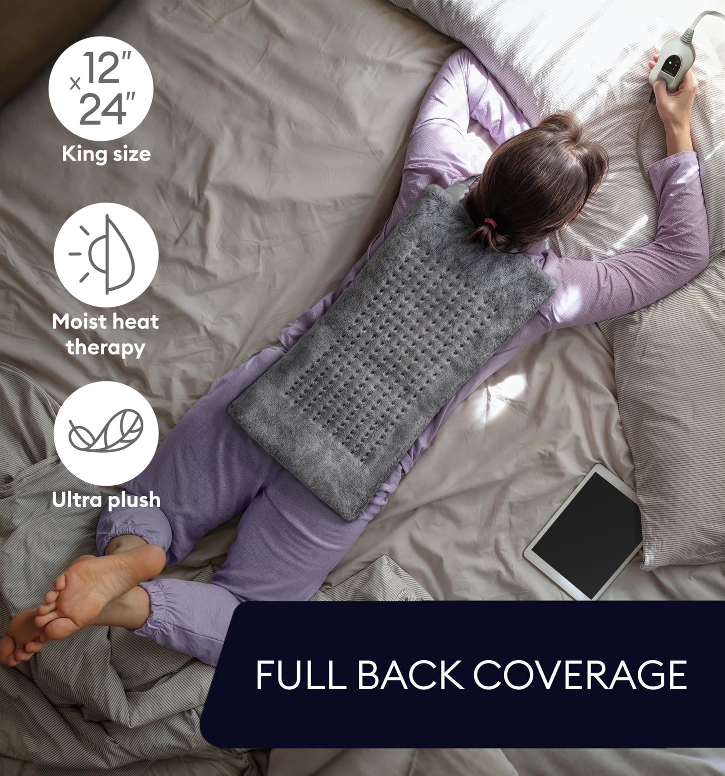 Large Electric Heating Pad for Back Pain & Cramps Relief