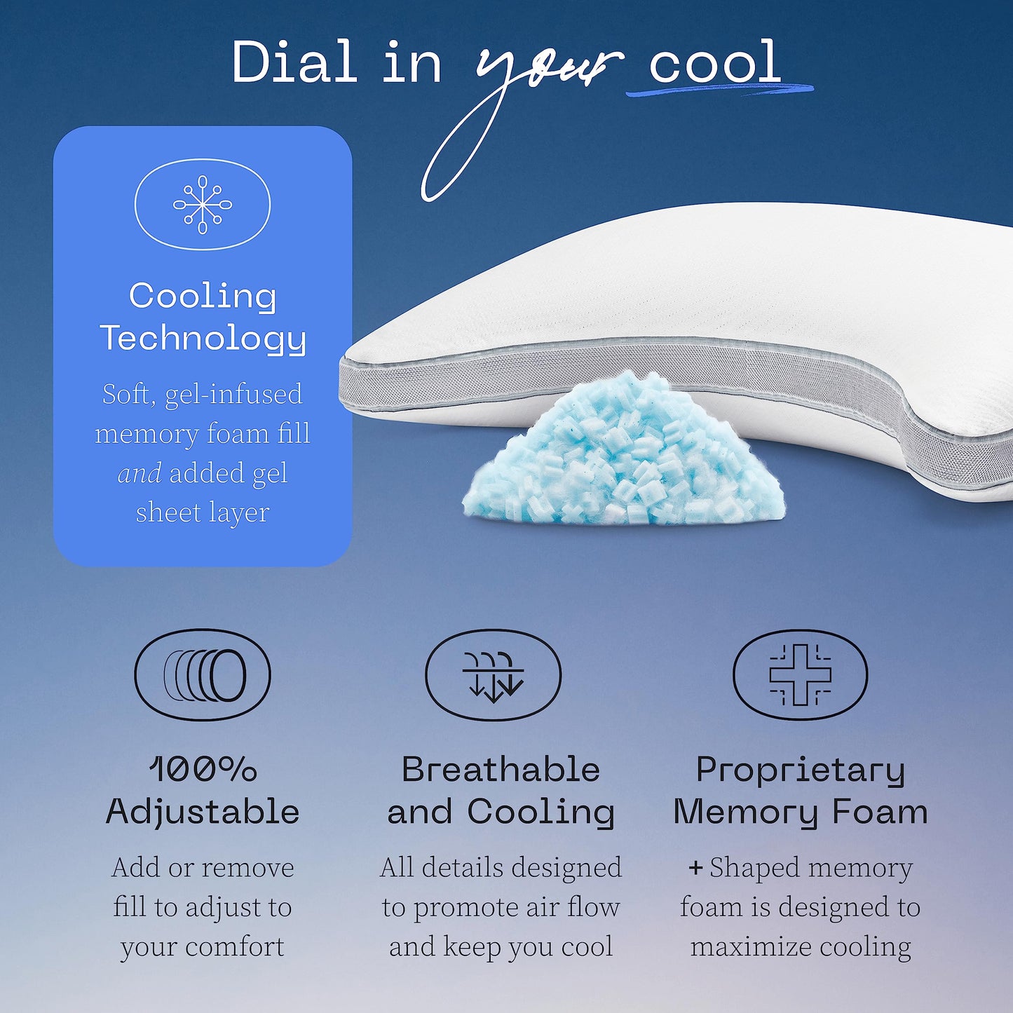 Coop Home Goods Cool+ Crescent Adjustable Pillow, Queen Size