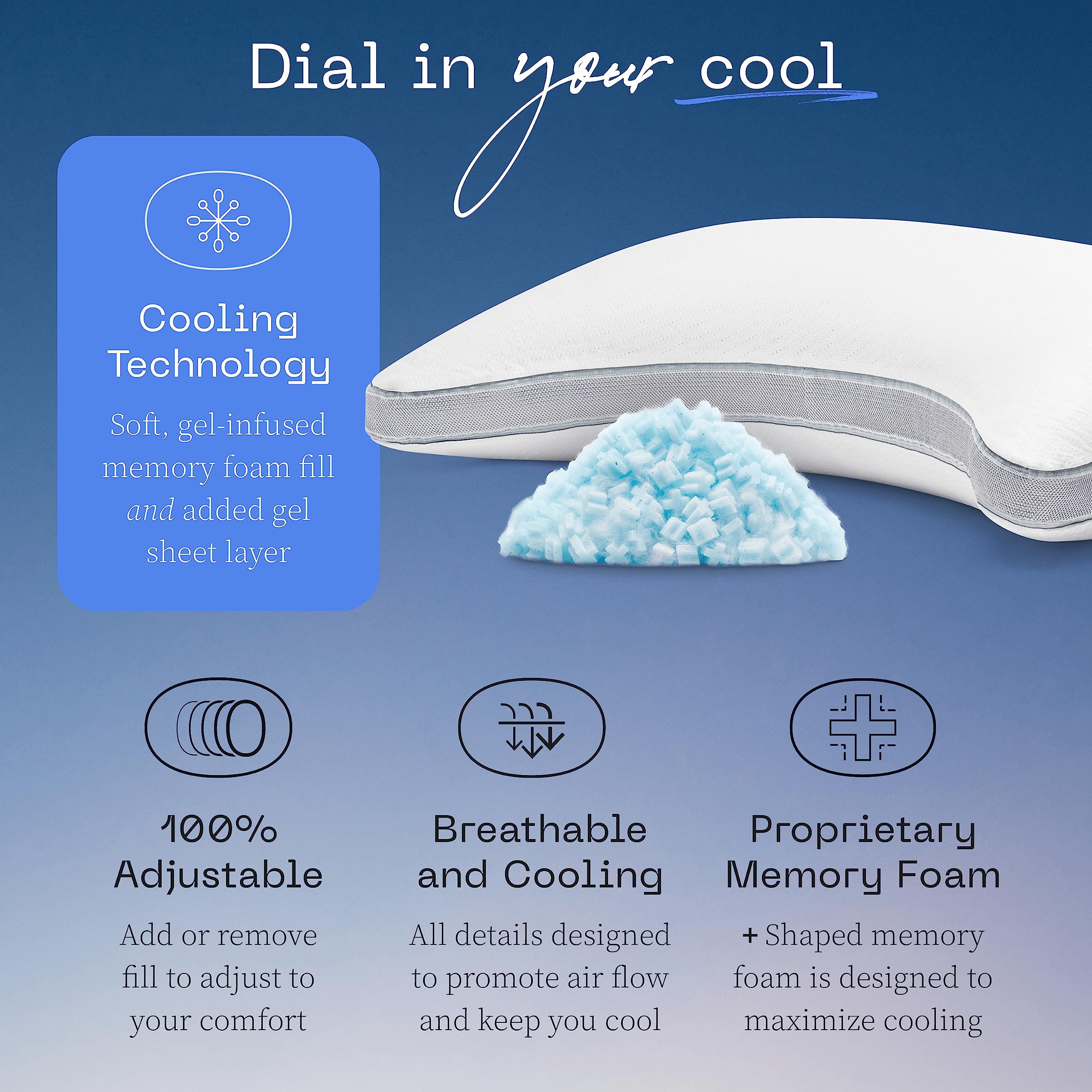 Coop Home Goods Cool+ Crescent Adjustable Pillow, Queen Size