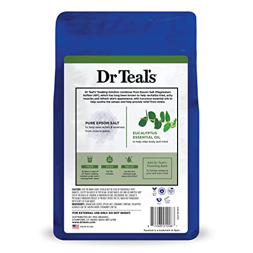 Dr Teal's Epsom Salt Magnesium Soak, Relax & Relief with Eucalyptus and Spearmint, 3 lbs (Pack of 4)