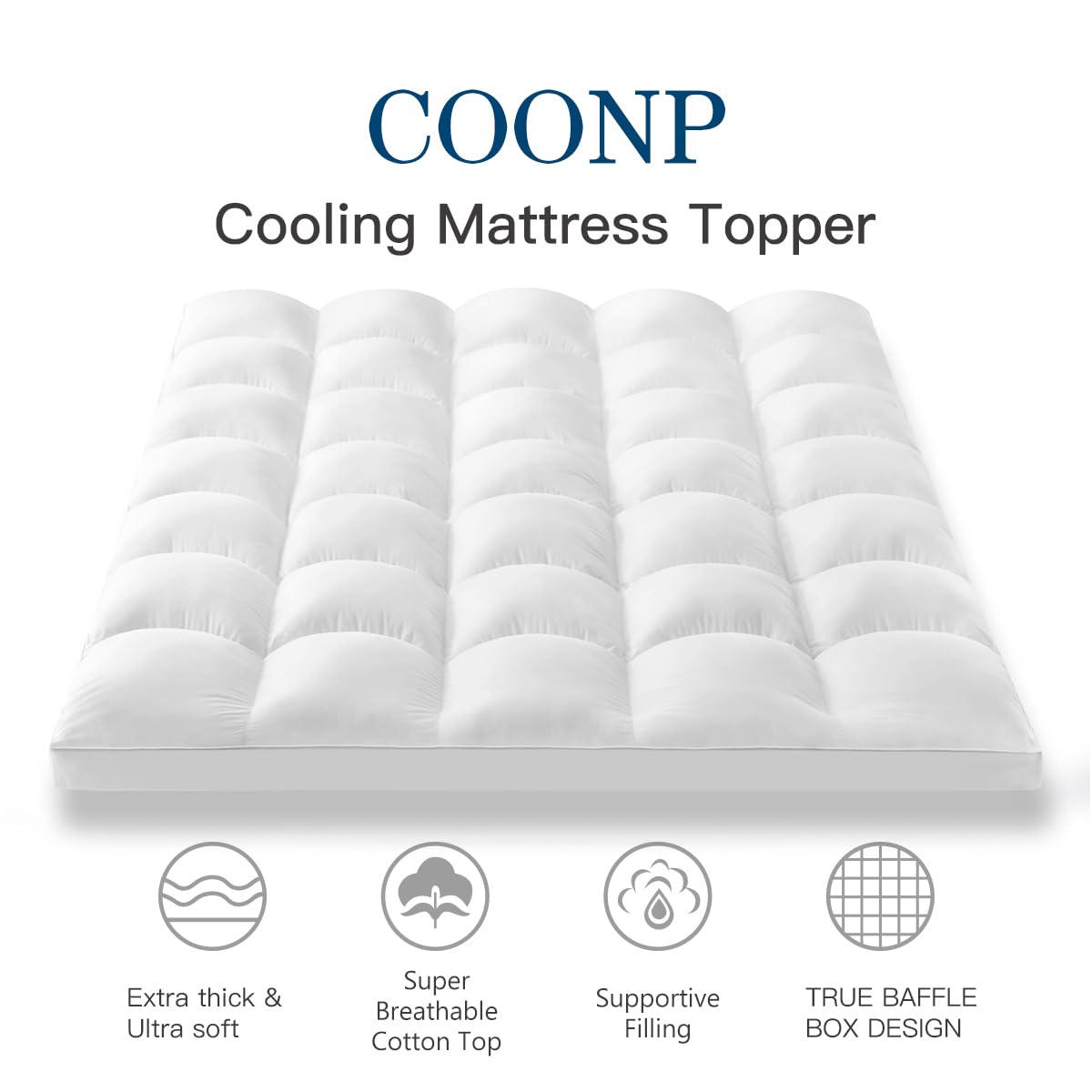 COONP Queen Mattress Topper, Extra Thick Pillowtop, Cooling and Plush Mattress Pad Cover Cotton Top Bed Topper Protector with 8-21 Inch Deep Pocket