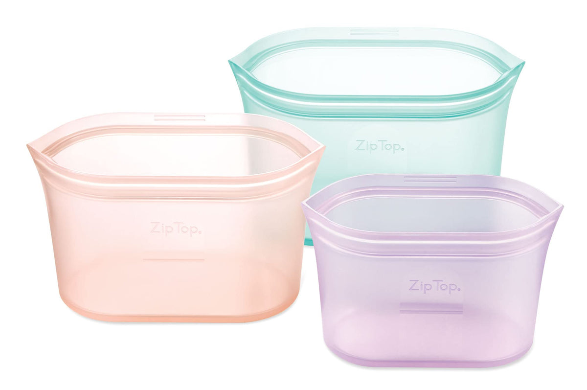Zip Top Reusable Food Storage Bags | 3 Dish Set [Teal/Peach/Lavender]