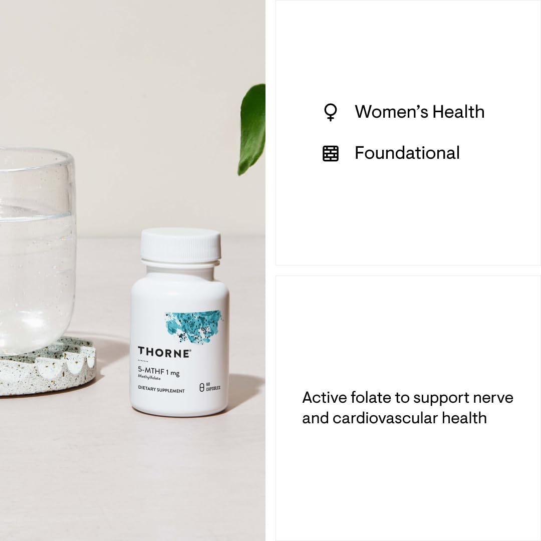 THORNE - 5-MTHF - Methylfolate (Active B9 Folate) Supplement - 60 Capsules - 5-MTHF 1mg