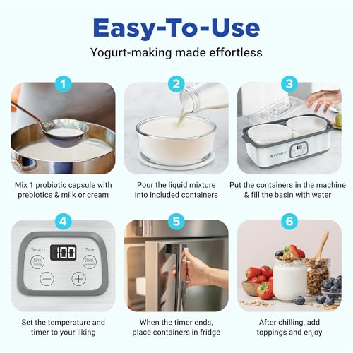 Ultimate Probiotic Yogurt Maker with Adjustable Time & Temp Control - Make Trillions of Live Probiotics with Two 1-Quart Containers for Larger Batches - Greek Yogurt Maker - ULTIMATE LIFETIME WARRANTY