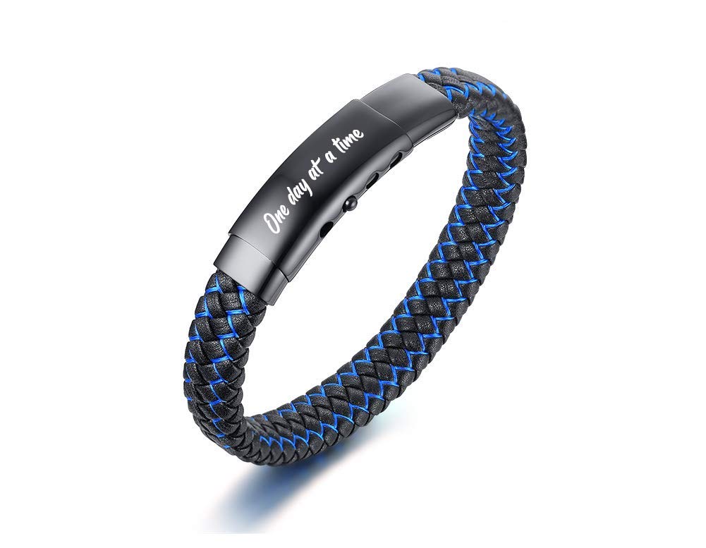 VNOX One Day at a Time Recovery Leather Bracelet Sobriety Gift Addiction Recovery Gift for Men