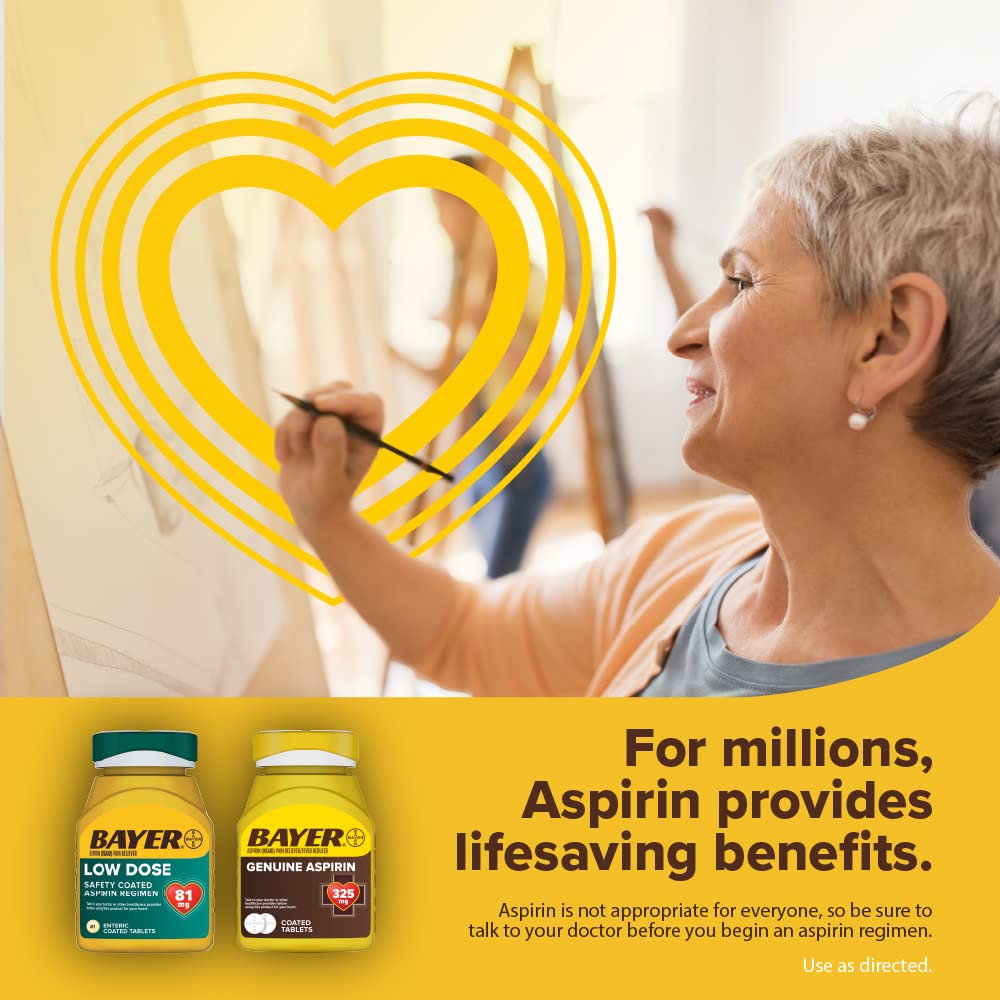 Bayer Aspirin Low Dose 81 mg, Enteric Coated Tablets, Doctor Recommended, Secondary Prevention of Cardiovascular Disease, 300 Safety Coated Tablets