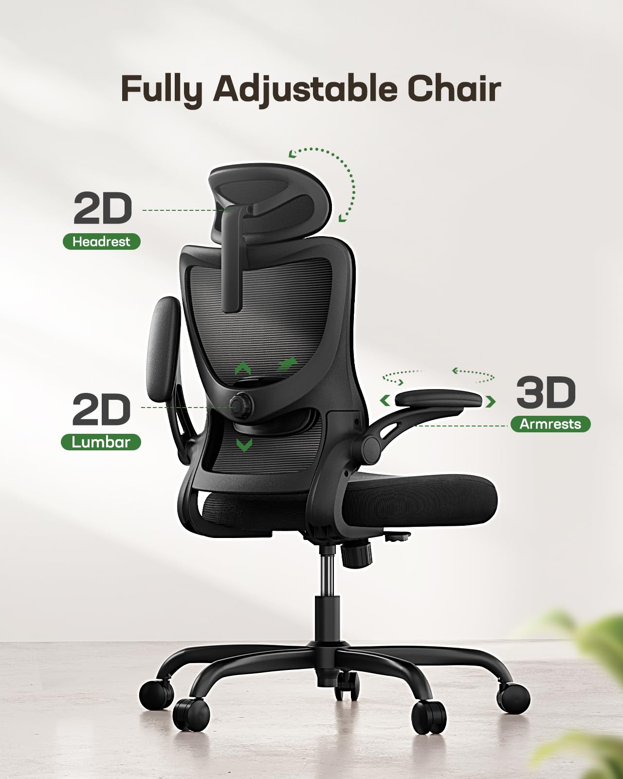 Marsail Ergonomic Office Chair: Office Computer Desk Chair with High Back Mesh and Adjustable Lumbar Support,3D Armrests and Headrest