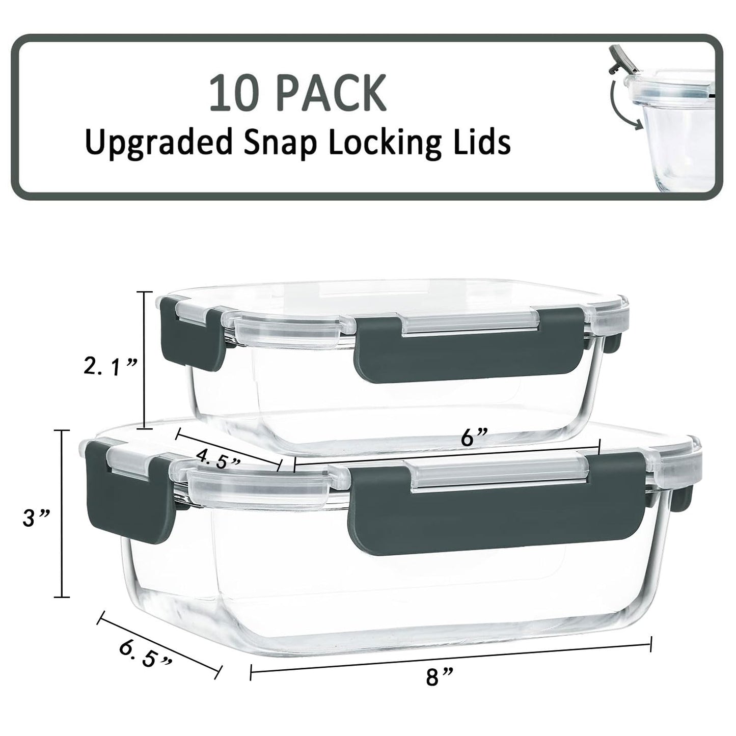 [10-Pack] Glass Meal Prep Containers with Lids