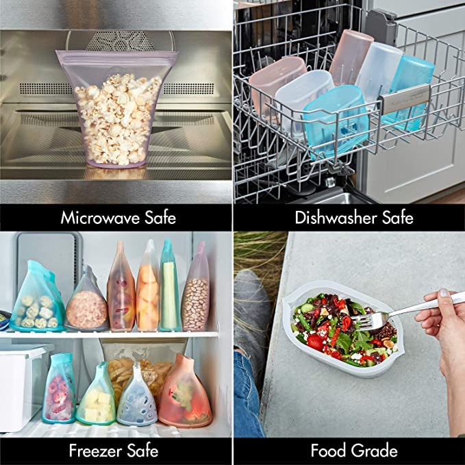 Zip Top Reusable Food Storage Bags | 3 Dish Set [Teal/Peach/Lavender]