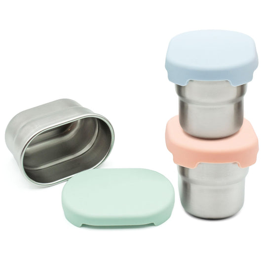 WeeSprout Stainless Steel Dip Containers with Leakproof Silicone Lids - 3 Pack - 2.7 Oz Reusable Snack & Sauce Cups - BPA-Free, Dishwasher & Freezer Safe Bento Box Lunch Boxes & Meal Prep Accessories