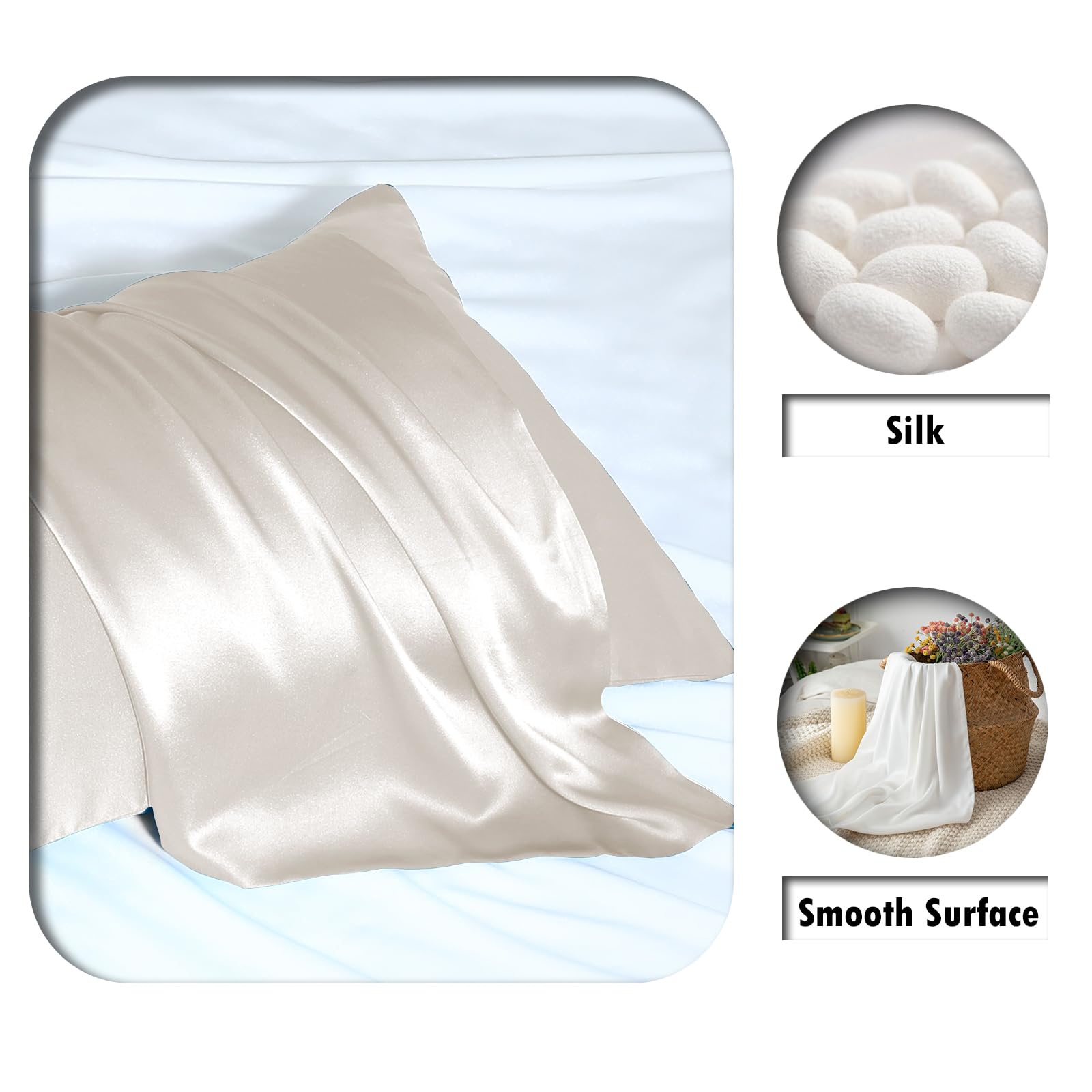 Mulberry Silk Pillow Cases Standard Size Silk Pillowcase with Zipper(Beige,20"X 26",1Pcs)