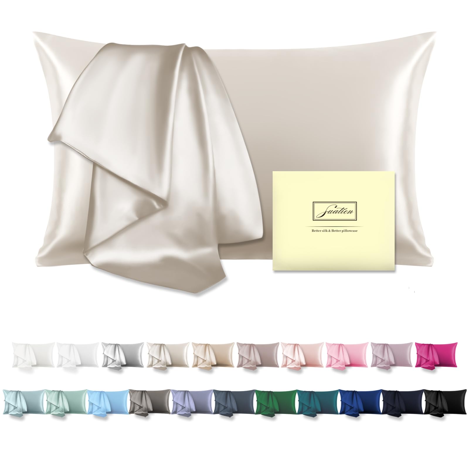 Mulberry Silk Pillow Cases Standard Size Silk Pillowcase with Zipper(Beige,20"X 26",1Pcs)