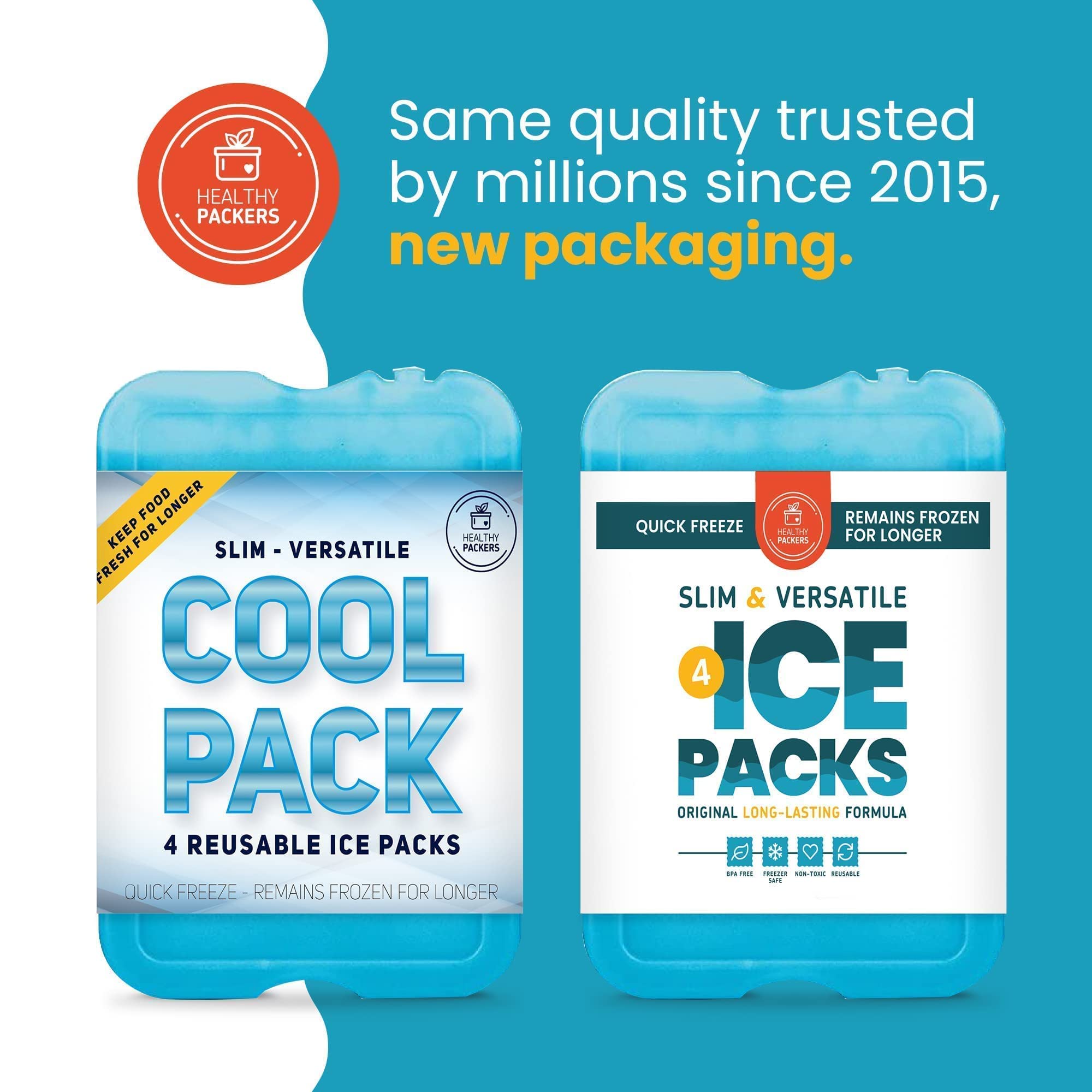 Healthy Packers Ice Packs for Lunch Boxes & Coolers - Freezer Packs (Set of 4)