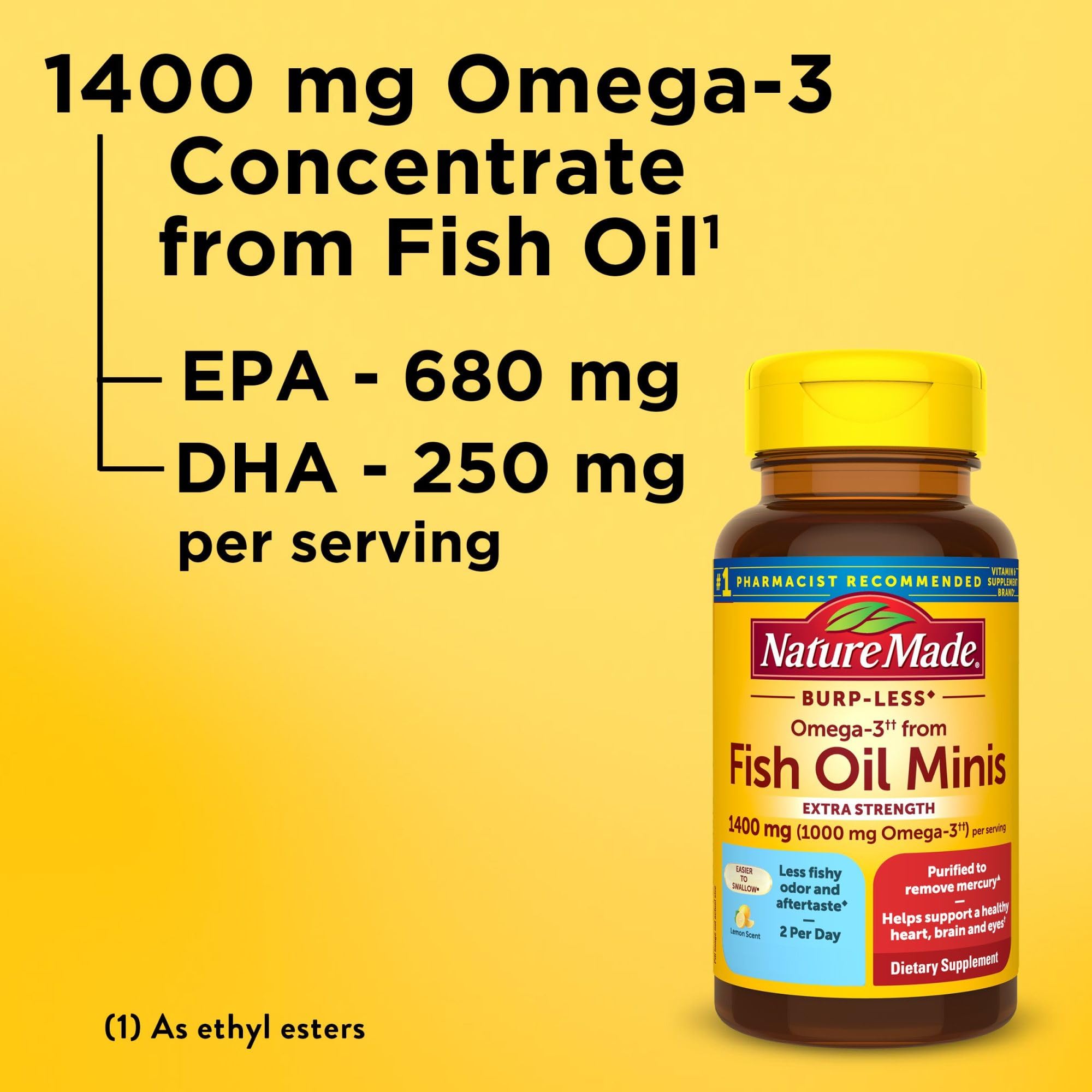 Nature Made Extra Strength Burp Less Fish Oil Omega 3 Supplements 1400 mg Minis