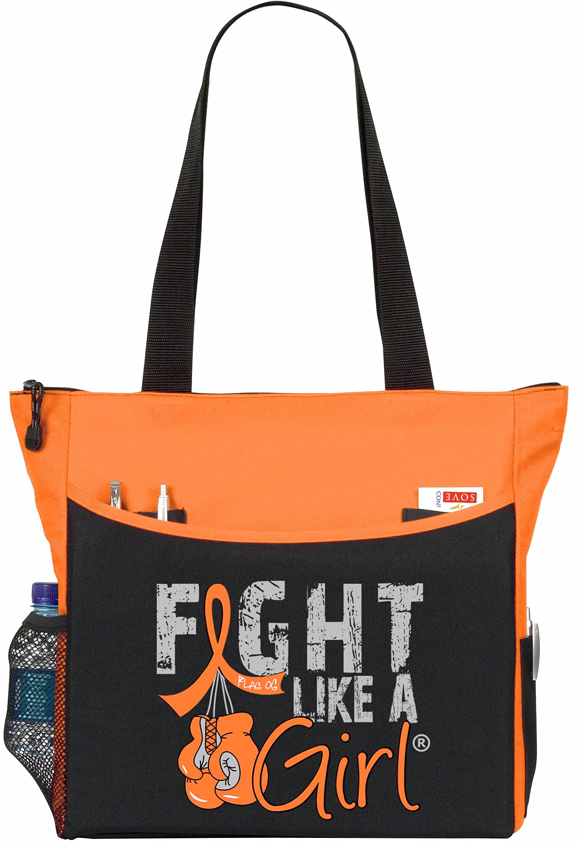 Fight Like a Girl Knockout Dakota 5-Pocket Tote Bag for Leukemia, Multiple Sclerosis, Kidney Cancer Awareness - Orange