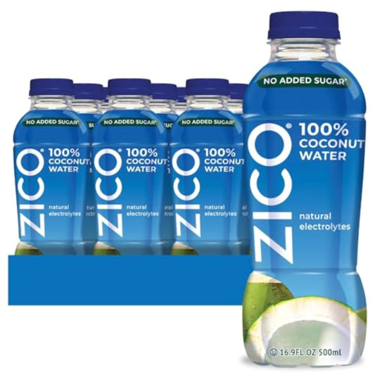 Zico 100% Coconut Water, NO added Sugar, Hydration with Electrolytes, 16.9 Fl Oz (Pack of 12)