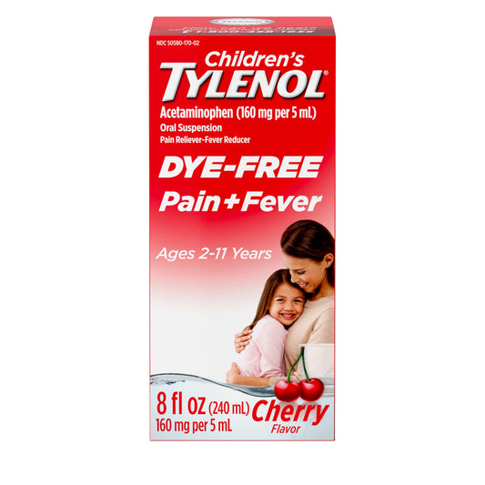 Children's Tylenol Liquid Pain Relief & Fever Medicine, Oral Suspension, Dye-Free, Acetaminophen,Cherry Flavor, 8 fl. oz