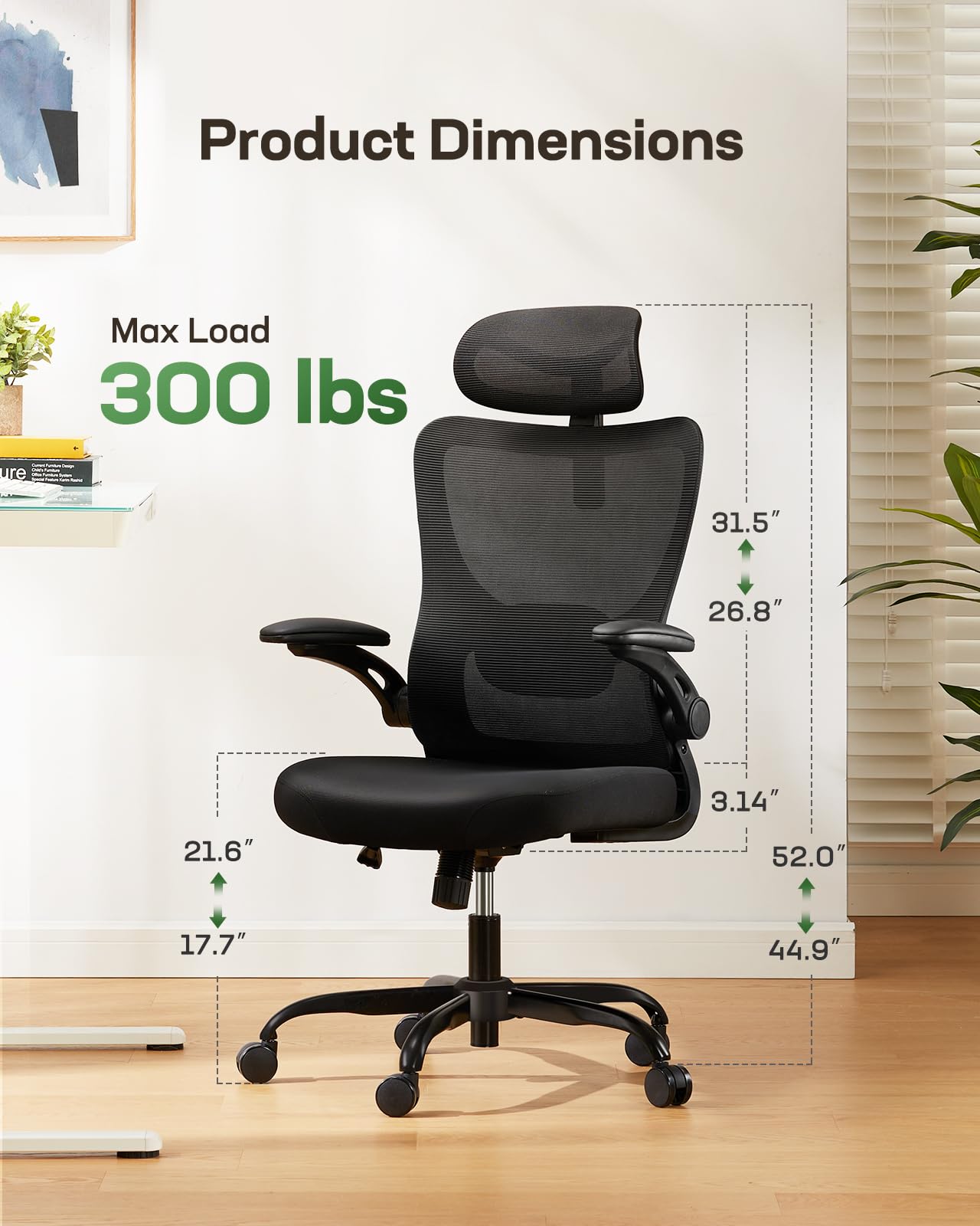 Marsail Ergonomic Office Chair: Office Computer Desk Chair with High Back Mesh and Adjustable Lumbar Support,3D Armrests and Headrest