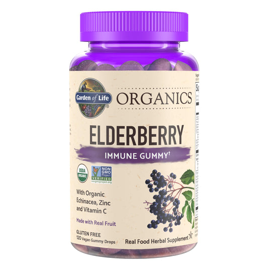 Garden of Life Organics Elderberry Gummies for Adults & Kids, 120 Vegan Gluten Free Gummies
