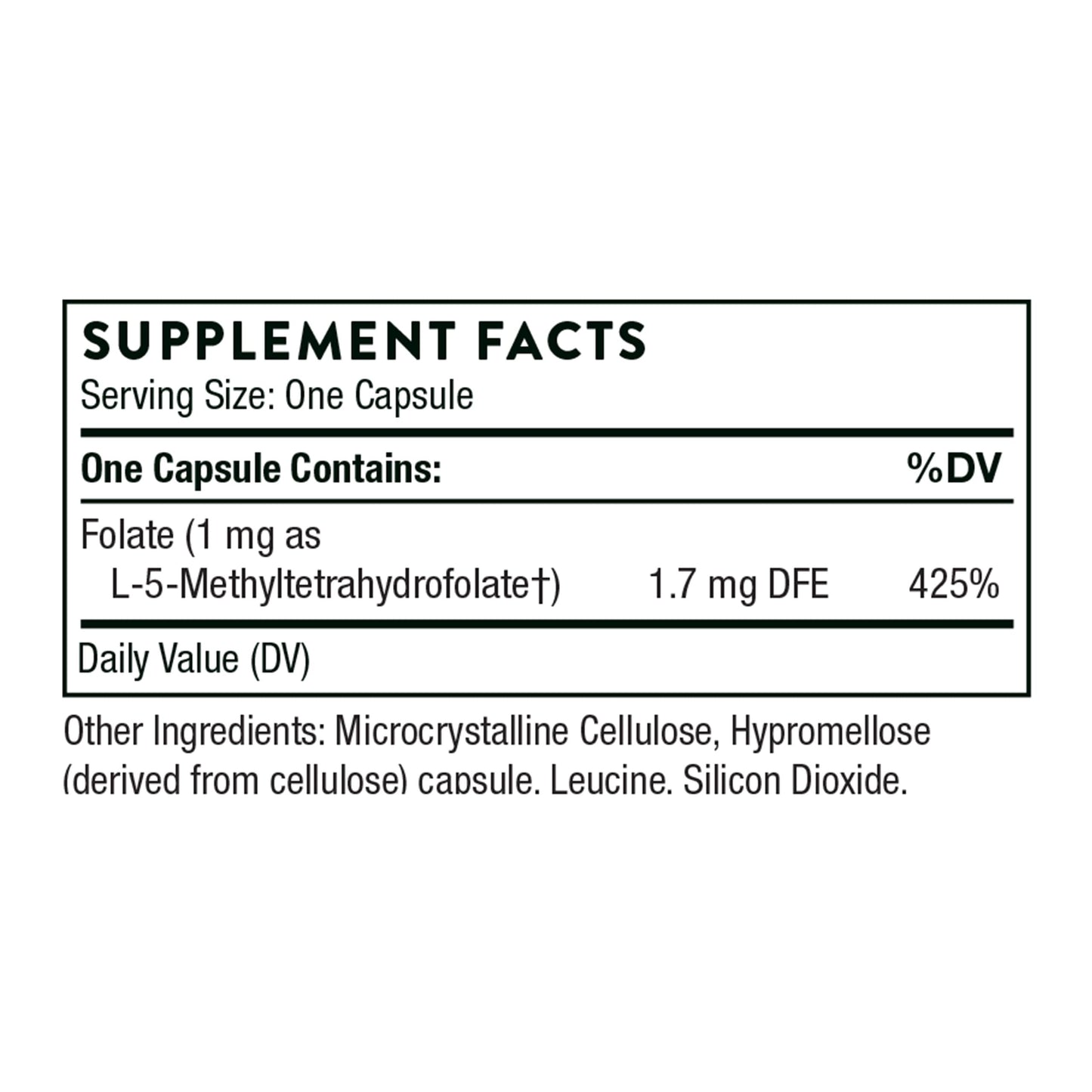 THORNE - 5-MTHF - Methylfolate (Active B9 Folate) Supplement - 60 Capsules - 5-MTHF 1mg