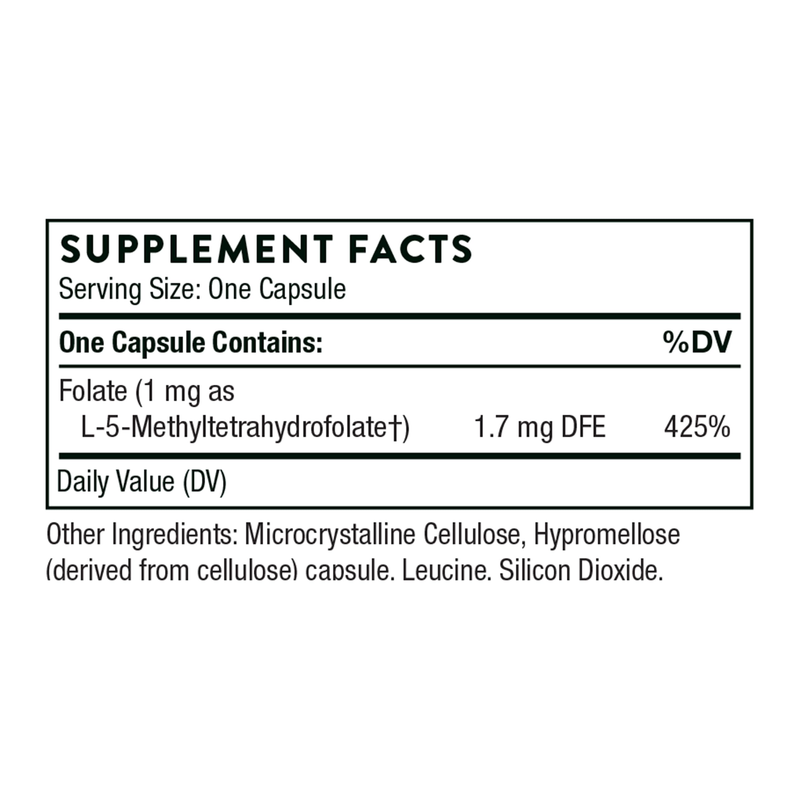 THORNE - 5-MTHF - Methylfolate (Active B9 Folate) Supplement - 60 Capsules - 5-MTHF 1mg