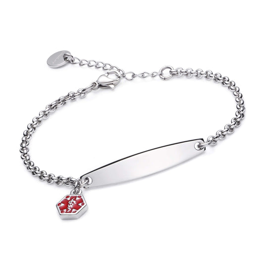 LinnaLove-Free customize engraved Simple Rolo chain Medical alert id bracelet for Women