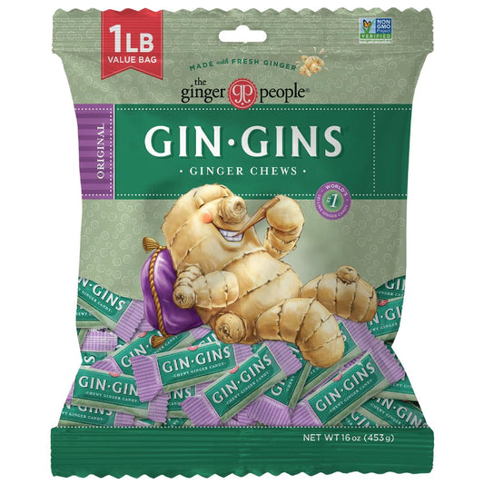 GIN GINS Original Ginger Chews Large 1 lb Bag