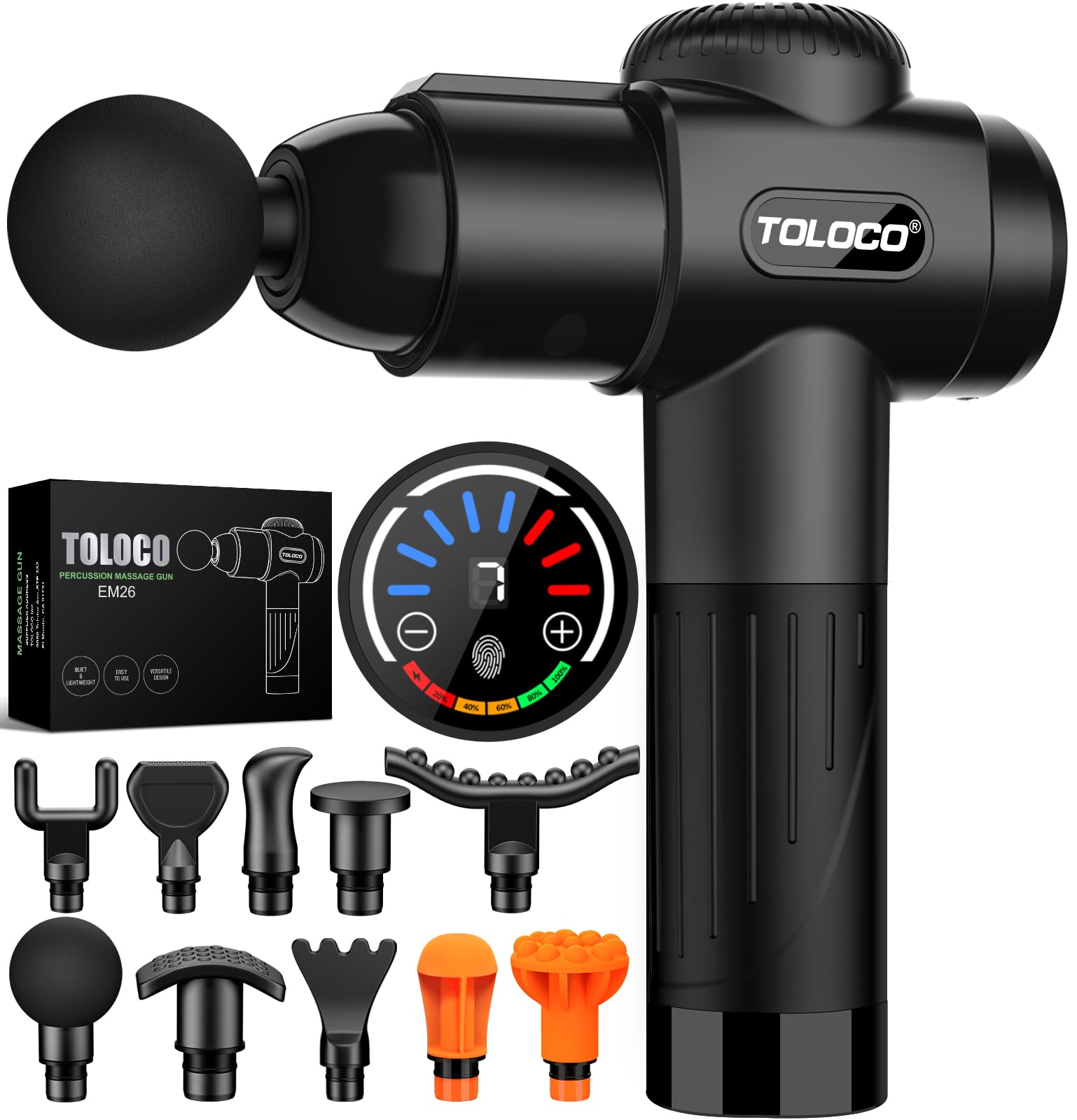 TOLOCO Massage Gun, Deep Tissue Back Massage for Athletes for Pain Relief, Percussion Massager with 10 Massages Heads