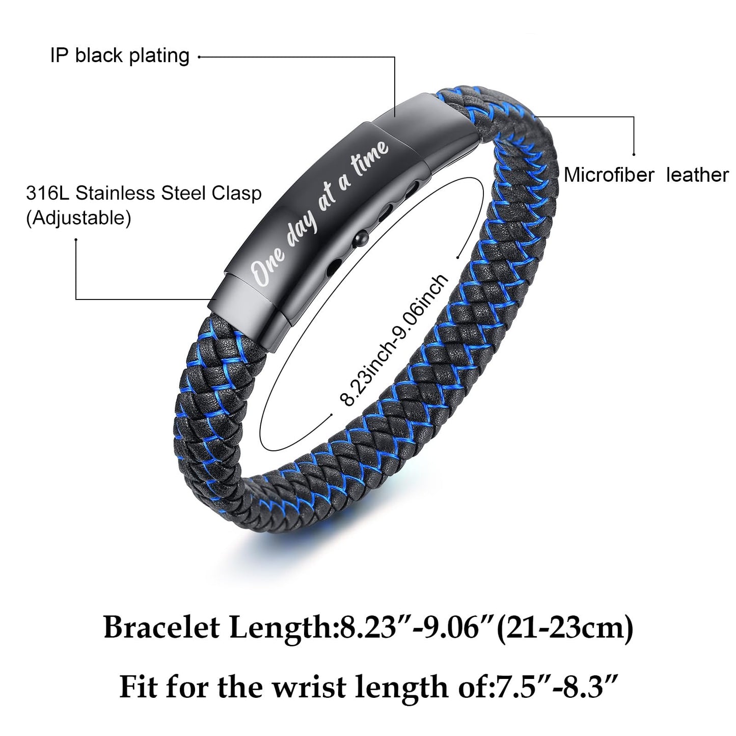 VNOX One Day at a Time Recovery Leather Bracelet Sobriety Gift Addiction Recovery Gift for Men