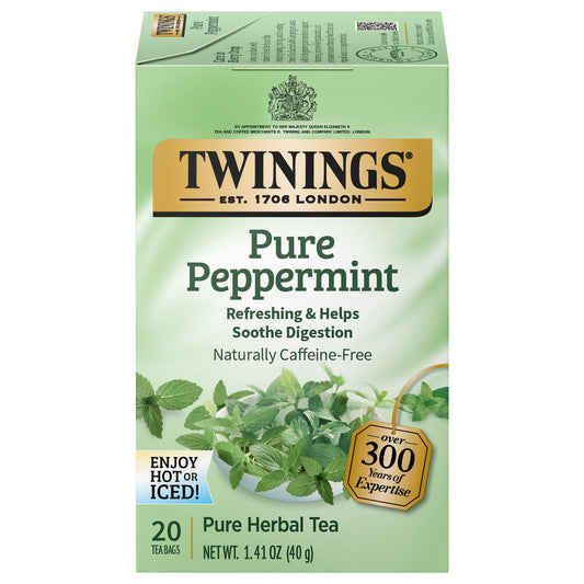 Twinings Pure Peppermint Herbal Tea Individually Wrapped Bags, 20 Count