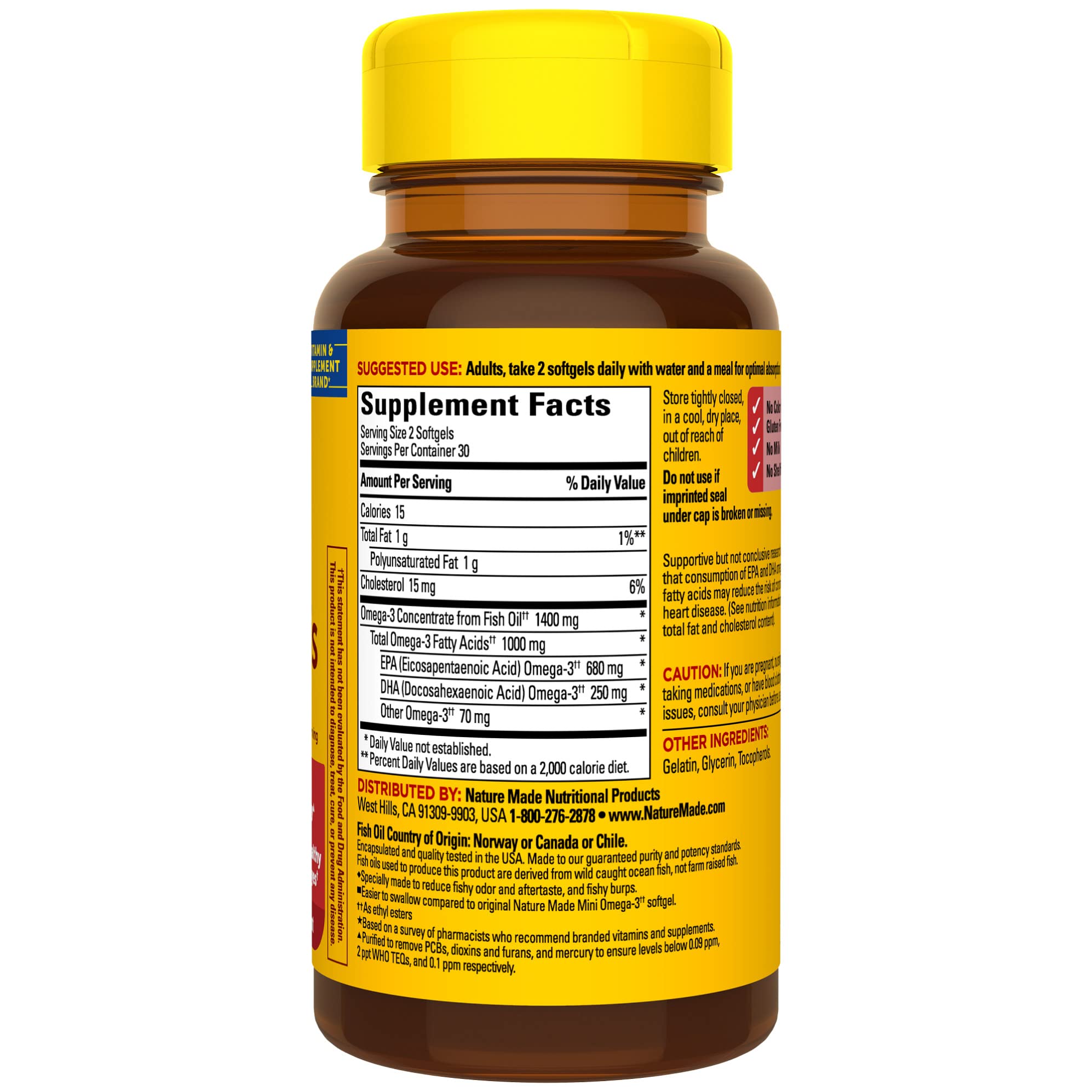 Nature Made Extra Strength Burp Less Fish Oil Omega 3 Supplements 1400 mg Minis