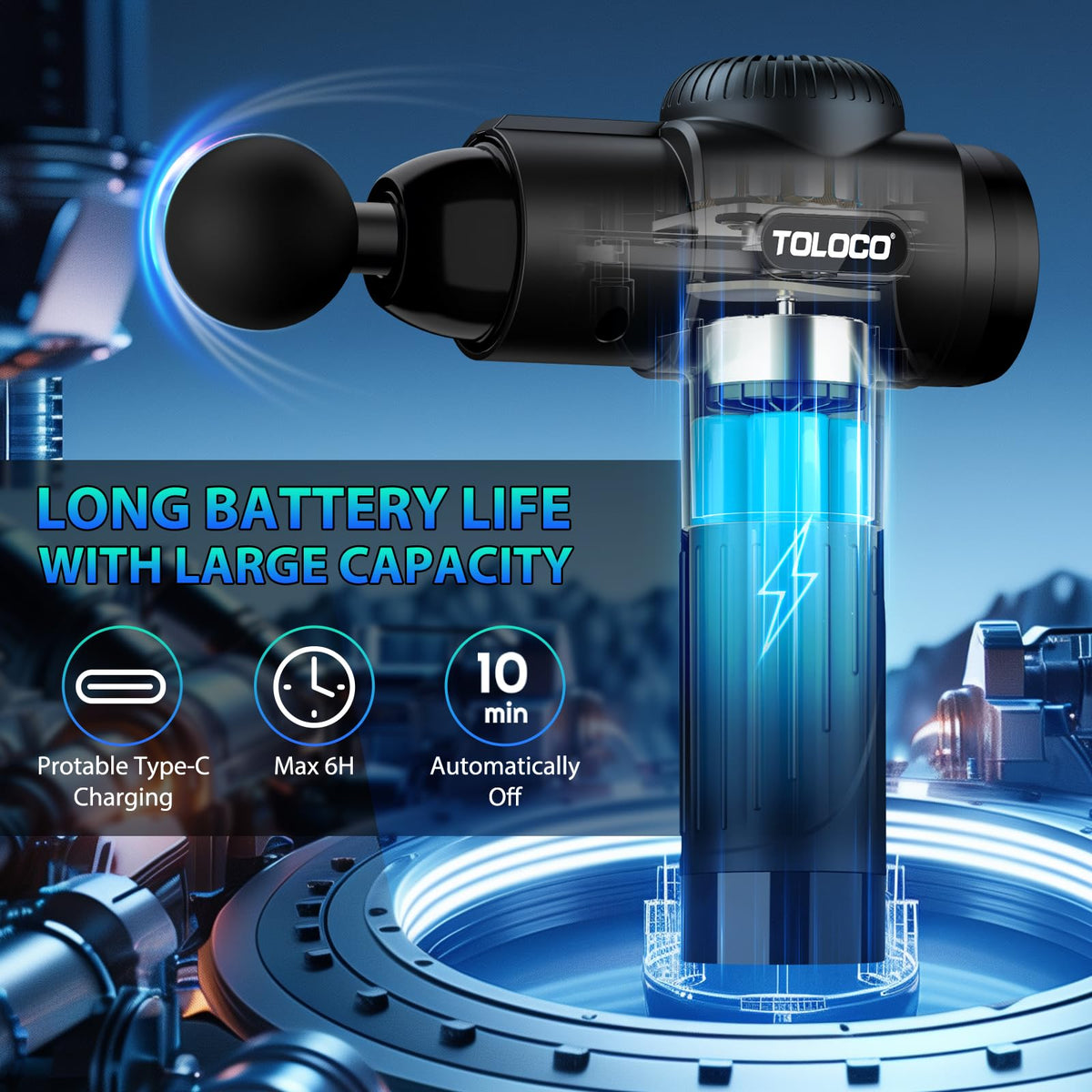 TOLOCO Massage Gun, Deep Tissue Back Massage for Athletes for Pain Relief, Percussion Massager with 10 Massages Heads