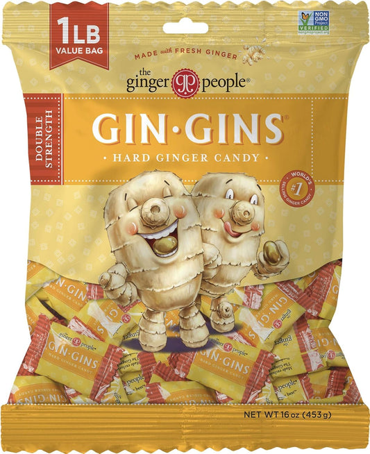 GIN GINS Double Strength Ginger Hard Candy – Large 1 lb Bag