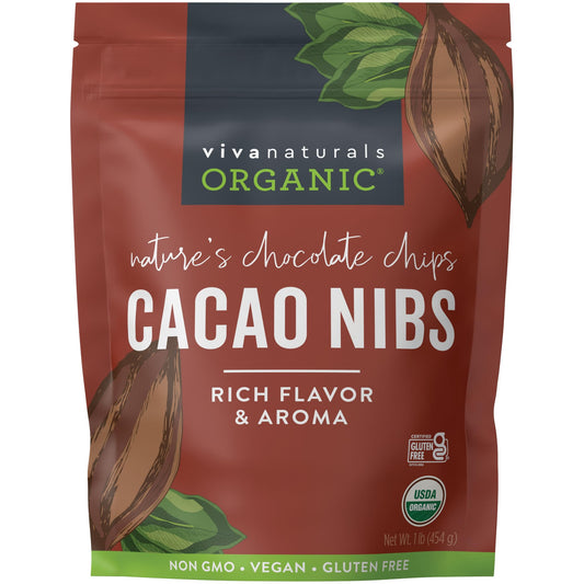 Viva Naturals Organic Cacao Nibs, 1 Lb - Certified Keto and Vegan Superfood