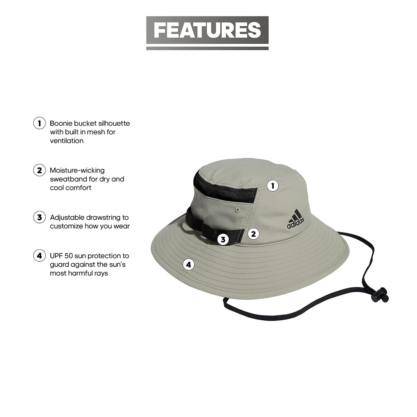 adidas Men's Victory 3 Bucket Hat, Feather Grey/Black